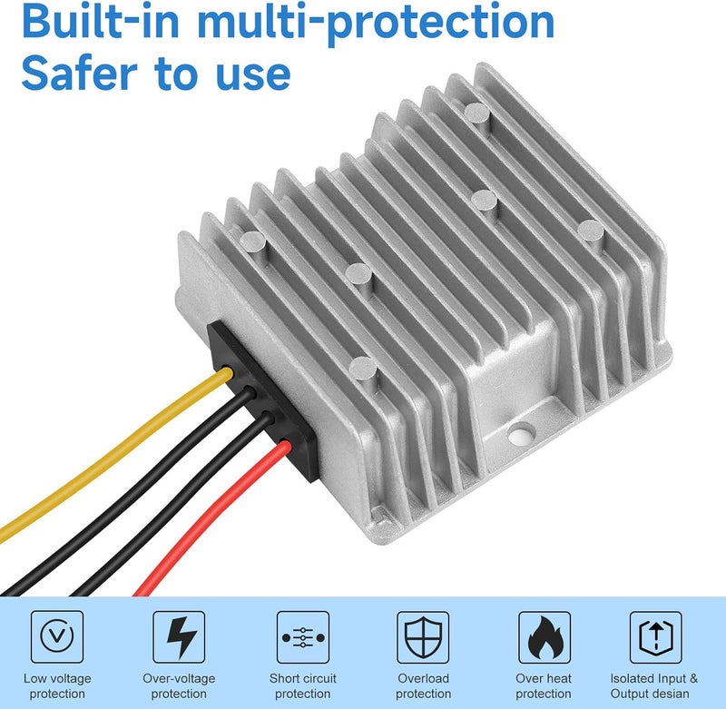 Acridine DC 18V-58V to 12V 20A 240W Step Down Converter 18V 20V 24V 36V 48V to 12V Golf Cart Voltage Regulator Reducer Waterproof Buck Transformer Wth Fuse - Image 5